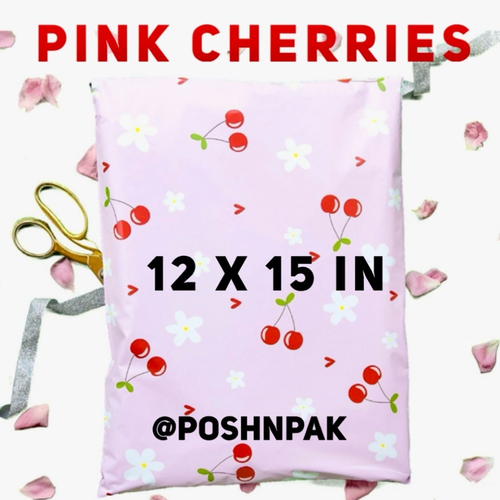 🍒 10 Designer Large pink Cherries Poly Mailers - 12 x 15 inch